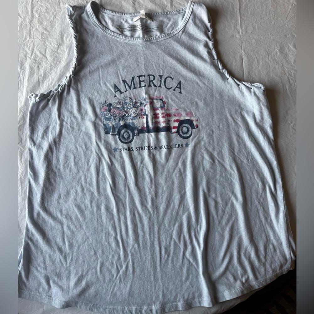 Light blue Sleeveless America Graphic Tank Top